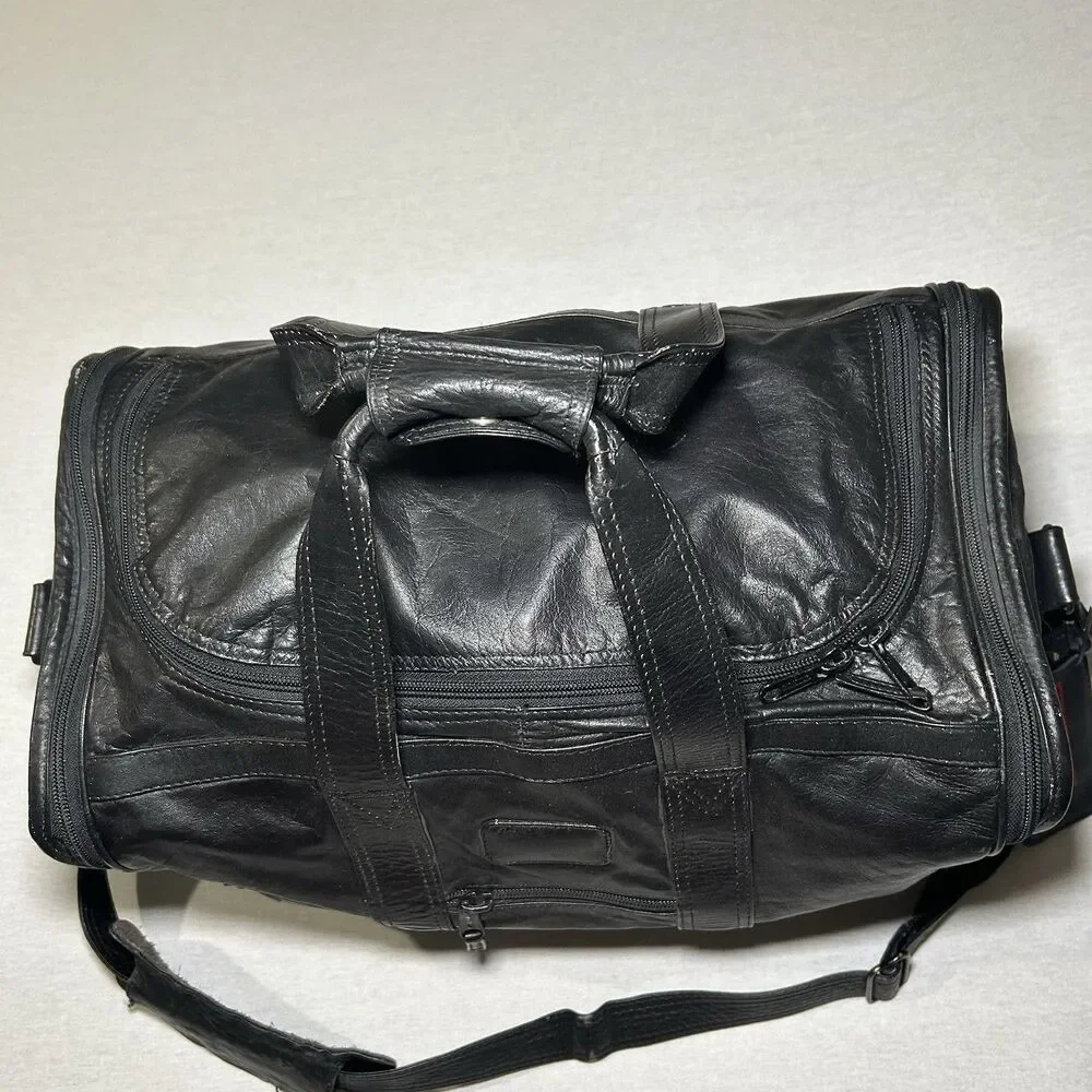 Vintage Tumi Alpha Square Duffle Bag Black Napa Leather Rare Luggage Weekender